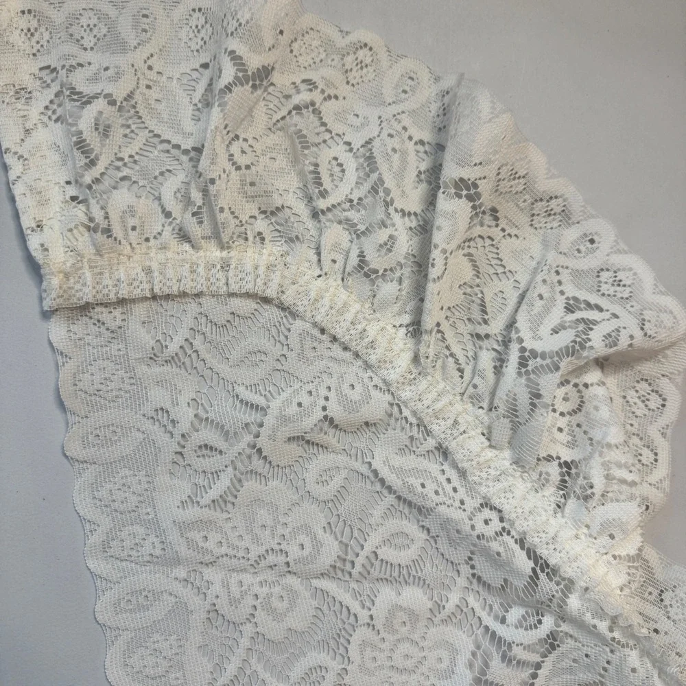 Vintage Floral Lace Ruffle Curtain Panels White 37x62 Rod Pocket Set of 2